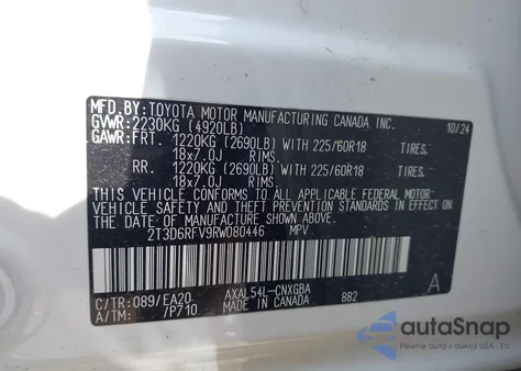 2024 Toyota Rav4 Hybrid Limited z USA, uszkodzony, nr VIN 2T3D6RFV9RW080446